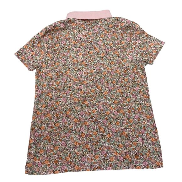Lands End Girls Floral Polo Shirt Button Front Pink Collar Lightweight Sz S/P - Picture 2 of 7